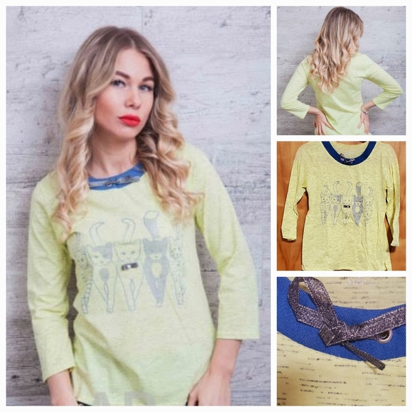 YELLOW OR PINK FASHION WOMEN TOP WITH CATS - Picture 6 of 16